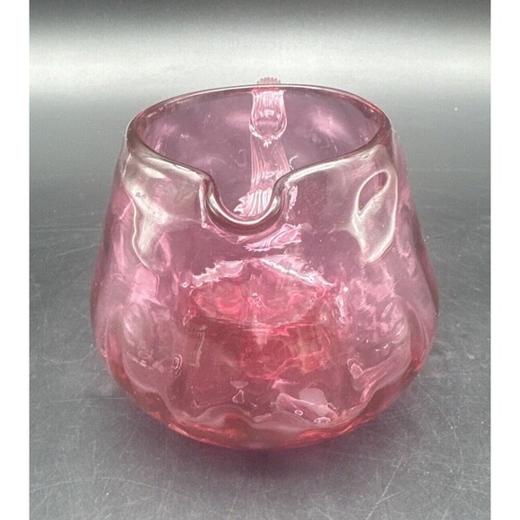 VTG Pilgrim Cranberry Pink Glass Swirl Creamer Pitcher Applied Handle 3.5” - Picture 4 of 7